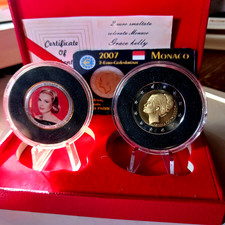 MONACO.2 EURO 2007 KRACE KELLY COPY PROOF 3D.2 EURO COLORATA PROOF GOLD 24 K