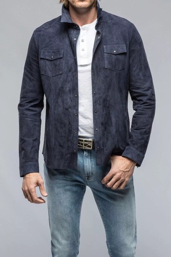 Giacca camicia pelle - pelle, blu