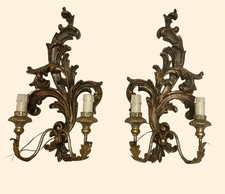 Coppia applique antiche legno dorato barocco elettriche vintage parete 1900s