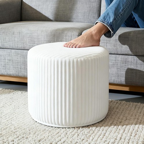 Unstuffed round pouf ottoman - round,