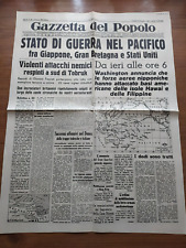 GAZZETTA DEL POPOLO 8 DICEMBRE 1941 ATTACCO A PEARL HARBOR GUERRA PACIFICO