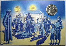 *TRIU* GIBRALTAR Elizabeth II CHRISTMAS 50 PENCE 1991 coin in Christmas Card