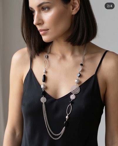 Collana lunga colore argento - collana,