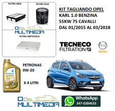KIT TAGLIANDO FILTRI E OLIO PETRONAS 0W20 OPEL KARL 1.0 BENZINA 55KW 75 CAVALLI