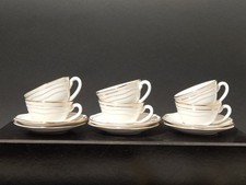 ANTICO ART DECO SERVIZIO 6 TAZZINE CAFFE' CERAMICA BIANCA E ORO ITALIANA LAVENO