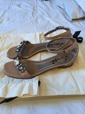 LANVIN SANDALI ALLA SCHIAVA BEIGE INSERTS DIAMANTI PELLE CANVAS ORIGINALI 39 