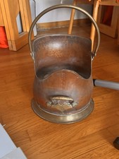 Cesta Antica Rame Legno Porta carbone- Vaso - Vintage -Particolare Arredo