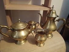 Antico Set Teiera Caffettiera Zuccheriera stile Art BRONZO Color Oro VINTAGE 