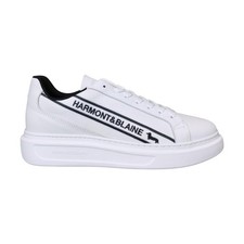 Harmont&Blain 031 A80 Sneakers Uomo Stringate In Vera Pelle Bianco 