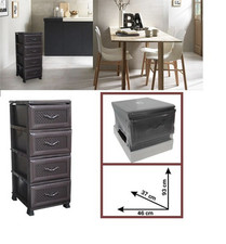 Cassettiera Tipo Rattan 4 Cassetti Colore Wenge 46 x 37 x 93 cm