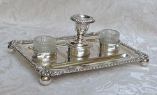 Vecchio piatto Sheffield Gadroon calamaio supporto inchiostro vassoio Calamaio antico c1830