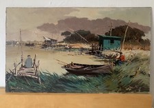 35x60 ROMBOLINI MARIO DIPINTO   pescatori di anguille