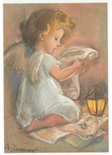 A. Zandrino angelo lanterna spartito musicale cartolina natalizia auguri vintage