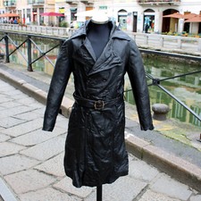 Trench pelle nero doppiopetto vintage anni 70 originale taglia M