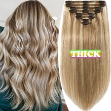 Double Weft Clip in Highlight Russian Remy Human Hair Extensions Full Head THICK