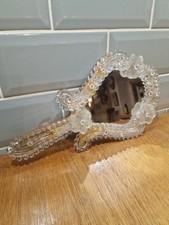 Vintage Italian Murano Glass Handheld Vanity Mirror With Petals
