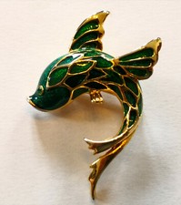 American Luxury bijoux gioielli spilla pesce artigianale vintage tono oro smalto verde