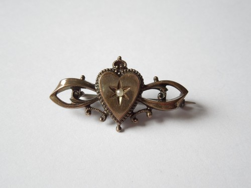 Antico cuore spilla con perla - antico,