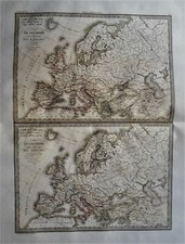 1829 Original Gravure Mappa Geografica.EUROPA,Prima/Dopo invasione BARBARI.LAPIE