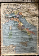 VINTAGE GRANDE 96x130 cm MAPPA GEOGRAFICA DIDATTICA ITALIA FISICA POLITICA
