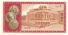100 LIRE CONSORZIO ITALIANO MANUFATTI CIM ROMA PALAZZO DI VETRO 1958 FDS