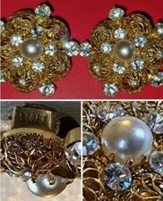 ORECCHINI donna DORATI oro VINTAGE bigiotteria ALTA QUALITÀ strass FIORE perle 