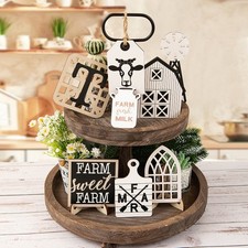 Set Decorazione Vassoio Rustico in Legno Casale a Livelli per Cucina e Soggiorno