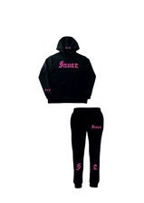 Tuta nera logo fucsia, brand