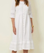 Abito midi Aspiga Audrey bianco cotone taglia M pizzo broderie anglaise nuovo senza etichette