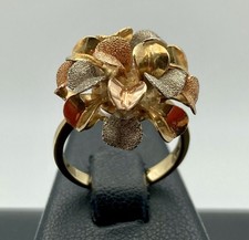 ANELLO DONNA IN ORO GIALLO 18KT 750 FIORE FOGLIE TRE COLORI 18CT USATO RAGAZZA