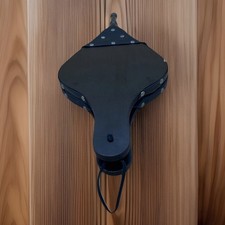 Soffiatore ad aria nero a soffietto per camino in legno e pelle. Chimeney. Air Force. Con argento