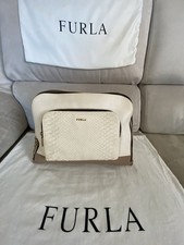 Borsa donna marca Furla in vera pelle, colore bianco e marrone, modello a spalla