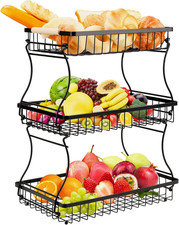 Portafrutta a 3 Ripiani in Metallo – Fruttiera Moderna Con Maniglie in Legno, pe