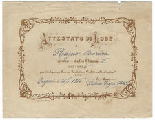 Engazzà di Salizzole - Verona - raro attestato di lode 1915 - pagella diploma