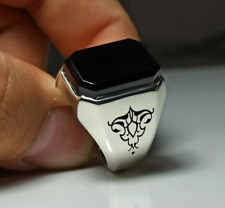 Anello Uomo Agata Nera Naturale Argento Sterling 925 Fatto a Mano, Anello Aqeeq Nero