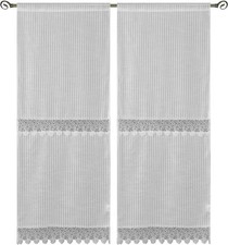 coppia di tendine art lille in tessuto bianco effetto lino con macramè