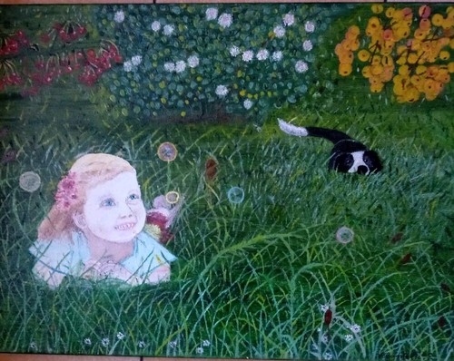 Dipinto bimba nel prato - dipinto, prato"