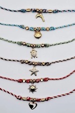 Collana choker cordino intrecciato pendente acciaio inox dorato fatto a mano