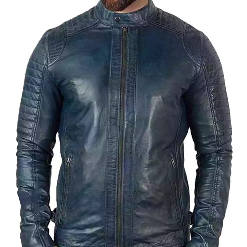 Giacca pelle blu navy da - giacca,