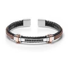BARAKA Bracciale uomo acciaio pvd nero Oro rosa 750 diamanti neri BR25302 21 cm