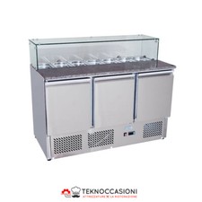 Banco pizza professionale saladette 3 sportelli e porta alimenti con vetri Nuovo
