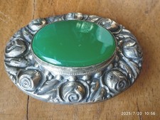 GRANDE  SPILLA OVALE ALPACCA CORNICE INTAGL. A BOCCIOLI ROSA PIETRA VERDE CENTR.