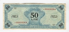 Banconota 50 Lire Allied Military AM Lire Monolingua B.E.P. Asterisco 1943