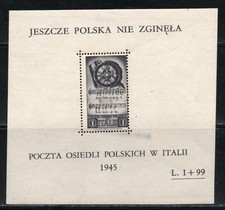 RRC 1946 Corpo Polacco Soccorso di Guerra foglietto 1L  nuovo linguellato MH*