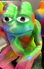Statua Pepe la Rana "Il Pensatore" - KRYPTO2009 Meme fluorescente dipinto a mano