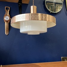 Lampada a sospensione retrò MCM in lega color opalino e rame design UFO