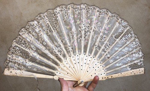 Antique folding hand fan - folding,