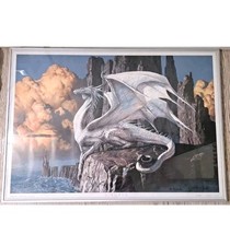 QUADRO STAMPA POSTER-CIRUELO-FIRMATO CON DEDICA-FANTASY DRAGO DRAGON-CORNICE