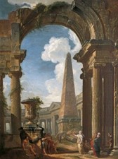 Dipinto olio Giovanni-Paolo-Pannini-Rovine-di-un-Tempio-con-una-Sibilla arte paesaggio