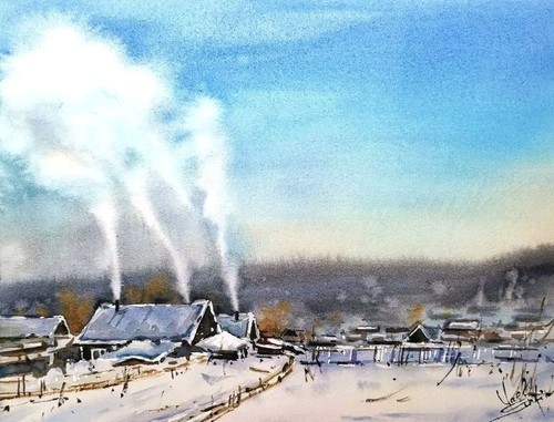 Dipinto paesaggio invernale